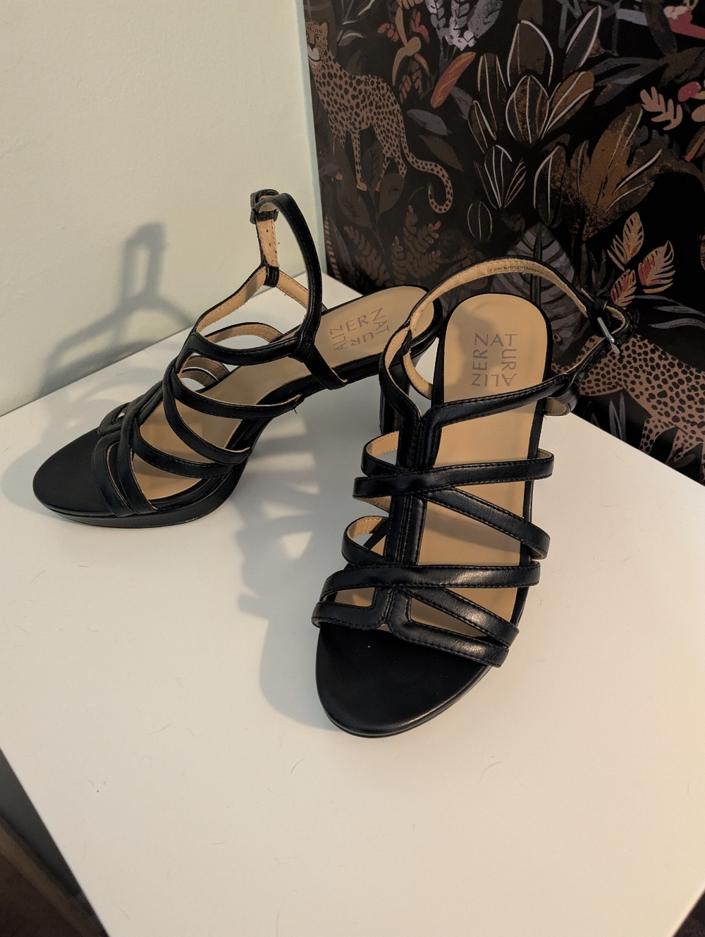 Naturalizer Black Multi-Strap Heeled Sandals, Baylor Dress Sandal 7.5 Wide